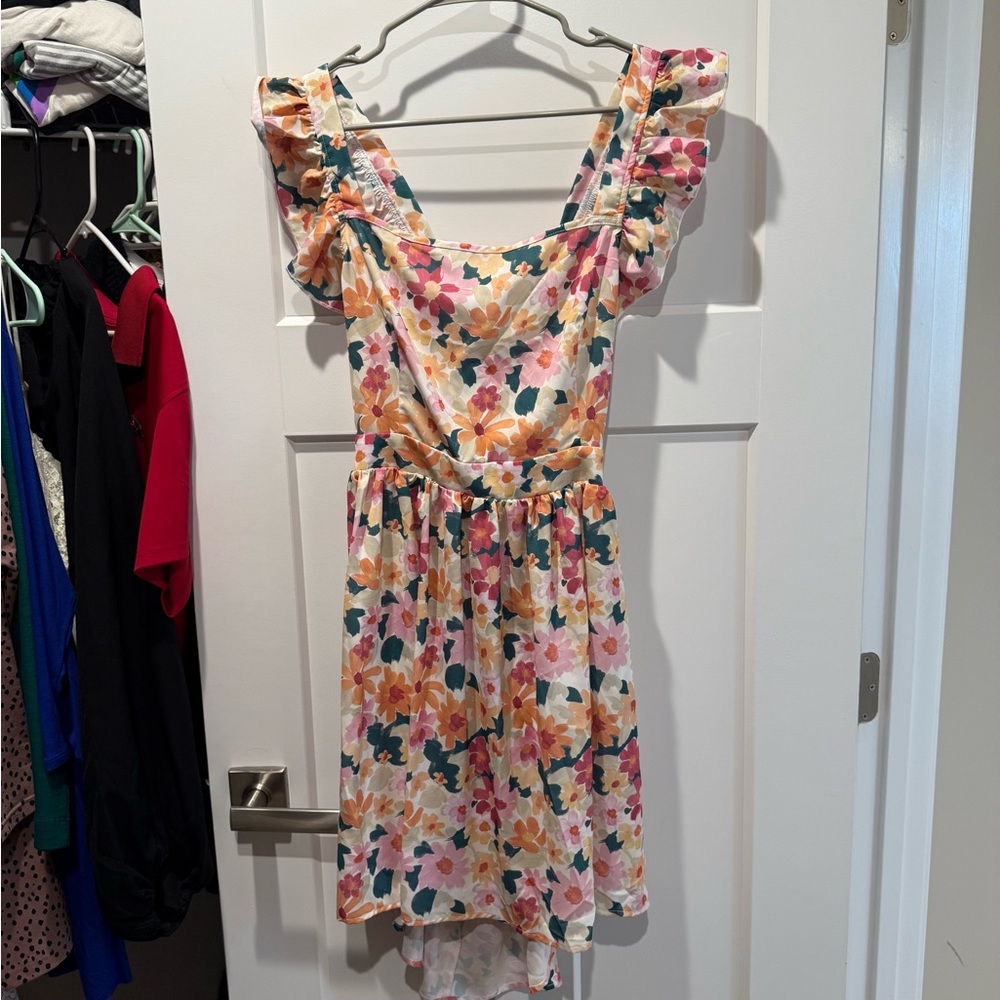 Floral Ruffle Sleeve Dress